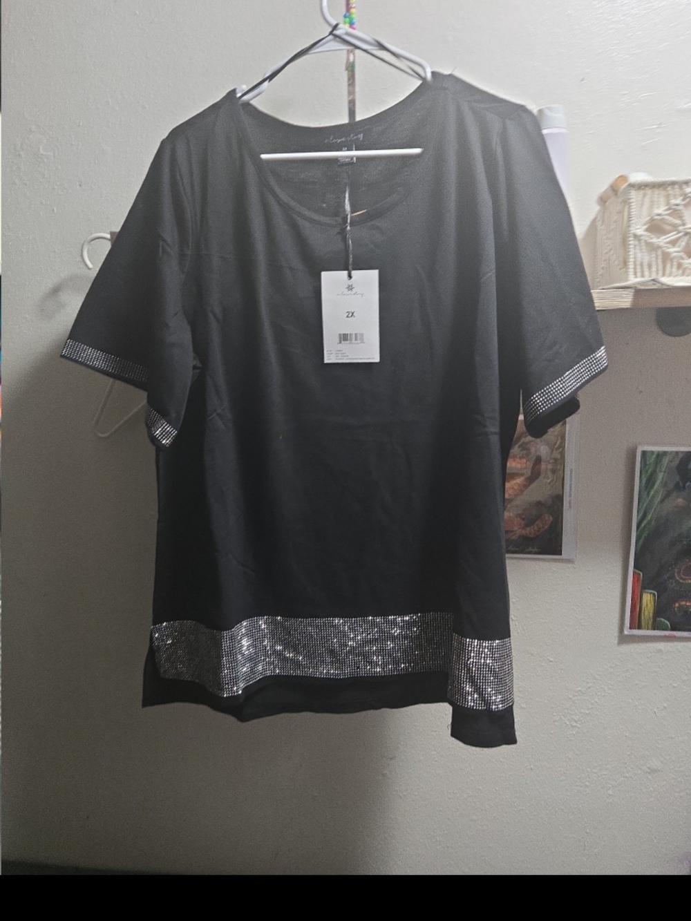 Black Short-Sleeve Tee with Sparkle Trim